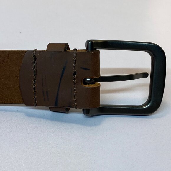 Timberland Mens Brown Leather Belt Size 32 With Metal Buckle Classic Jeans - Picture 3 of 7